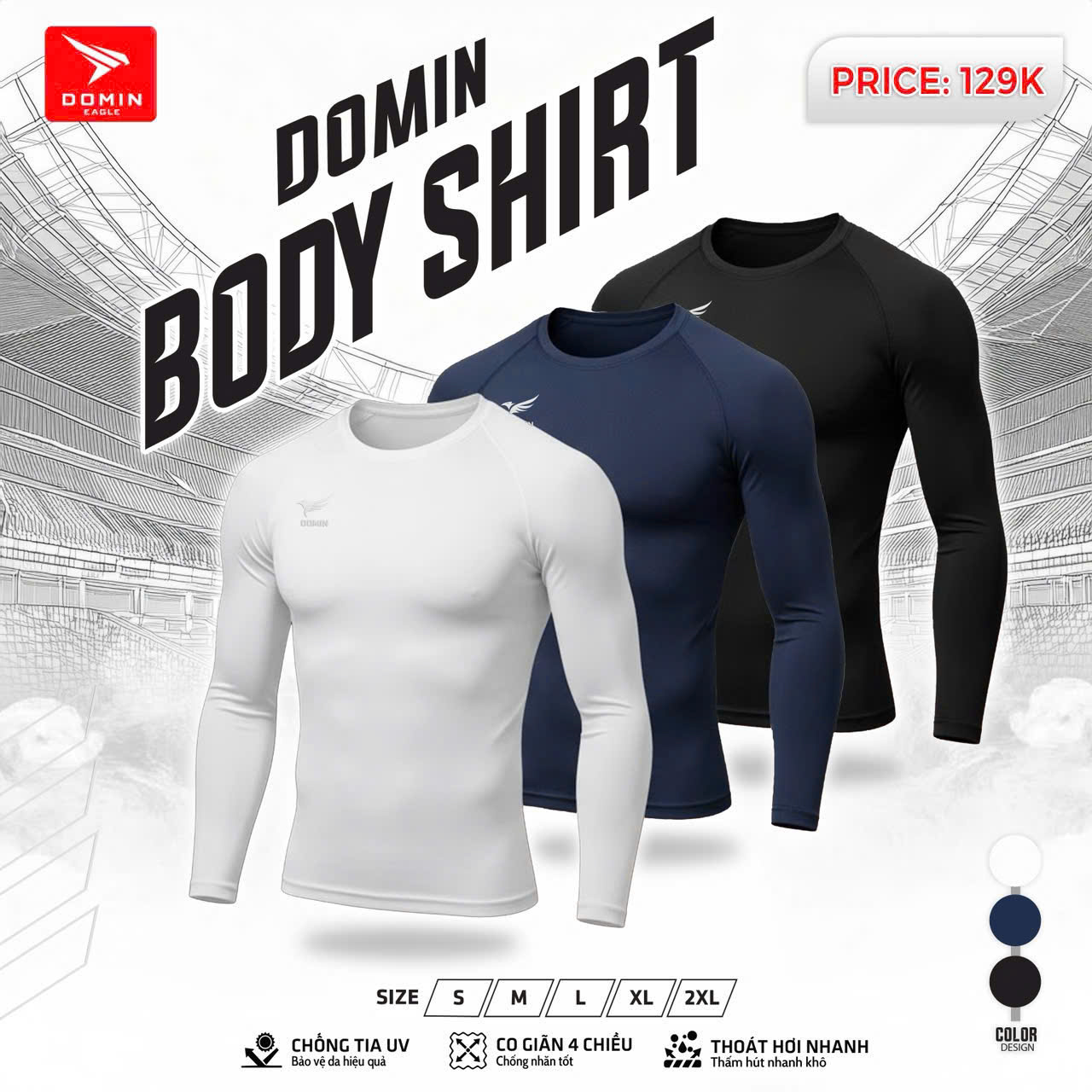 Áo Body DOMIN Cao Cấp – Co Giãn 4 Chiều, Chống Tia UV, Hỗ Trợ Cơ Bắp Chuyên Nghiệp