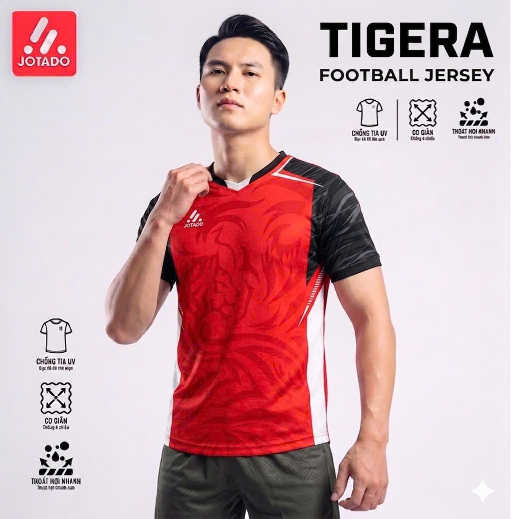 Bộ Quần Áo Bóng Đá Jotado TIGERA – Vải Mè Lục Giác Cao Cấp, Họa Tiết Mãnh Hổ, Siêu Bền 2026