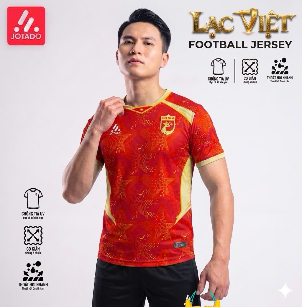 Bộ Quần Áo Bóng Đá Jotado Lạc Việt II – Họa Tiết Trống Đồng Tinh Xảo, Vải Mè Cao Cấp, Hào Khí Dân Tộc
