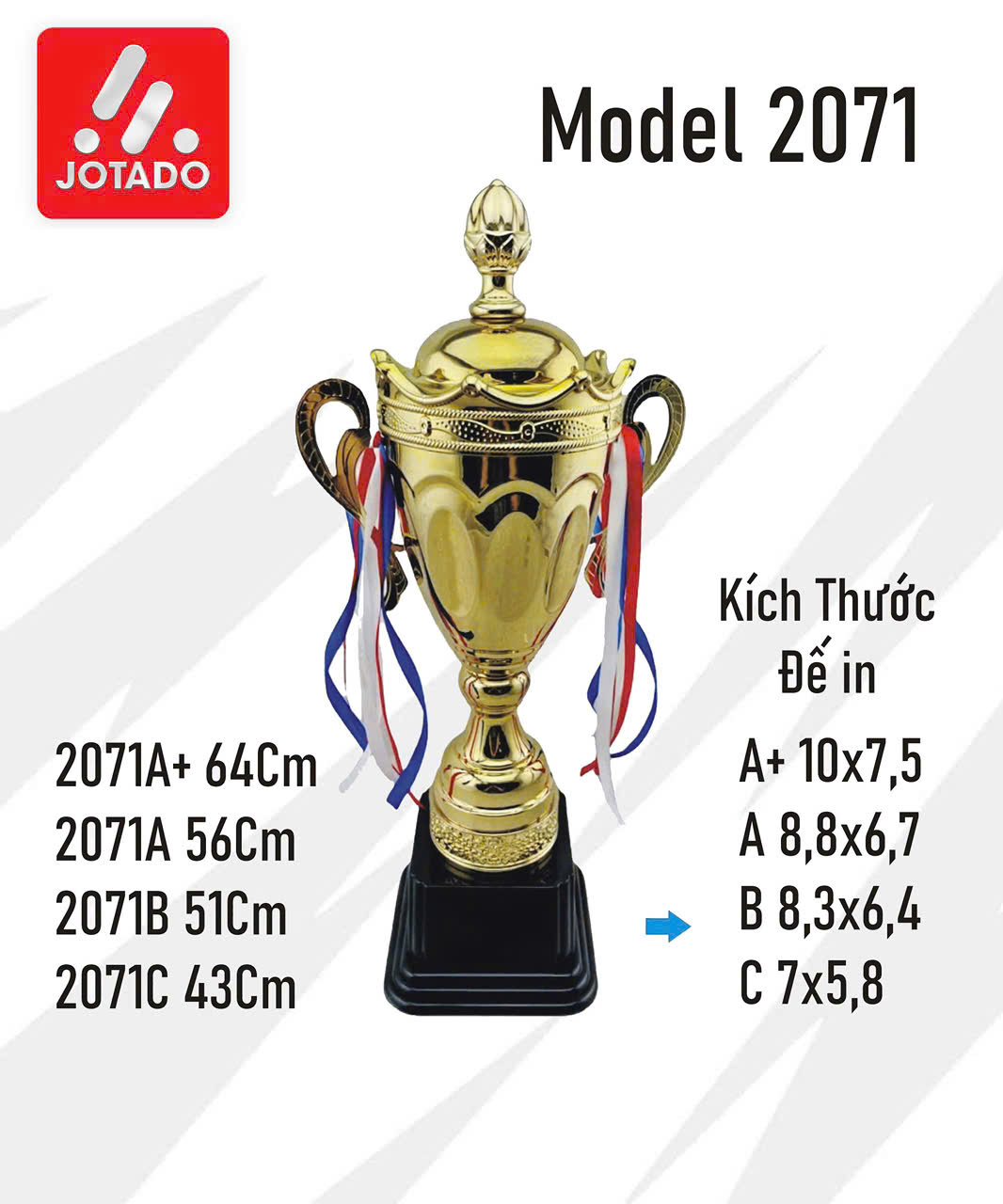 Cúp Thể Thao Domin 2071 – Kim Loại Mạ Vàng Cao Cấp, Thiết Kế Hiện Đại, Sang Trọng