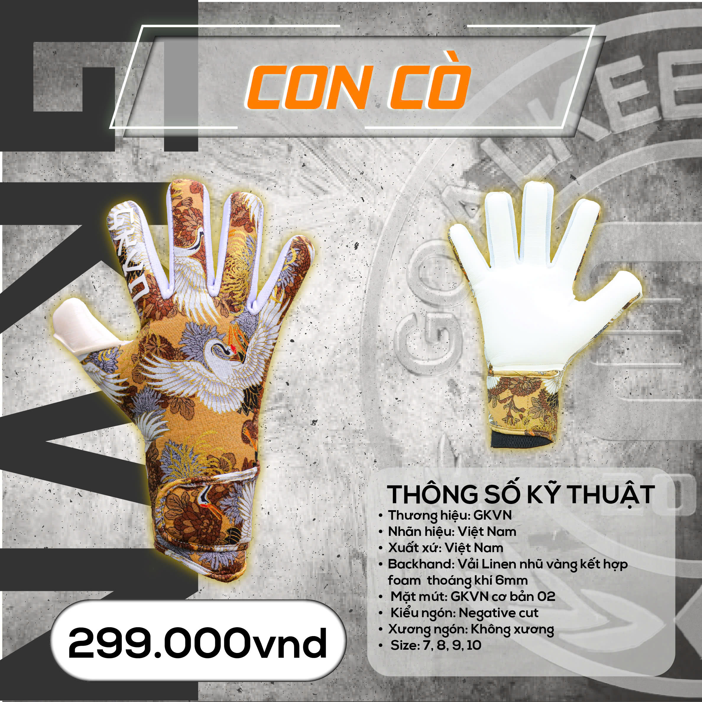 Găng Tay Thủ Môn GKVN Con Cò Chính Hãng – Mút Latex Siêu Dính, Trọng Lượng Siêu Nhẹ