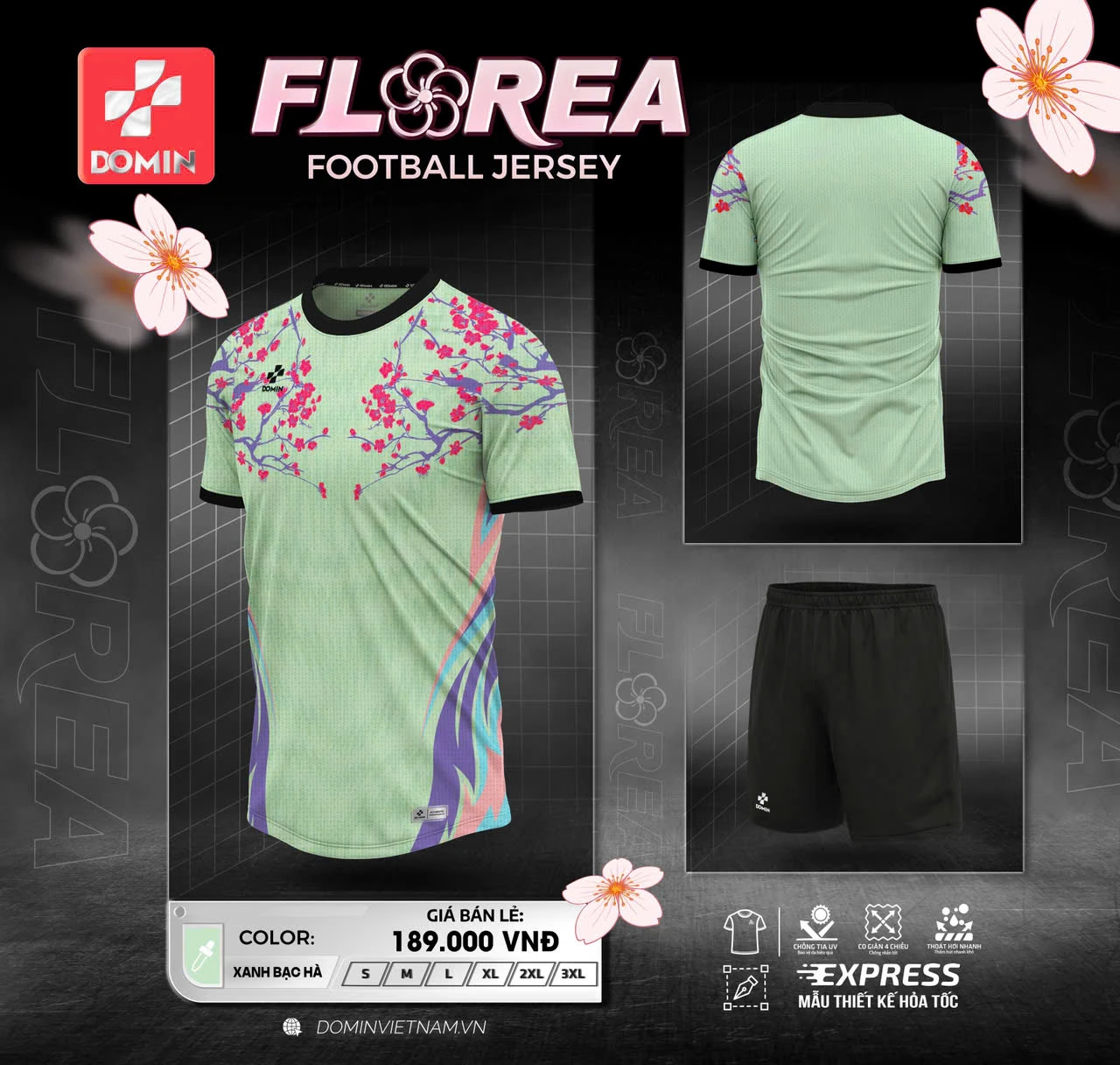 Bộ Quần Áo Bóng Đá Domin FLOREA – Vải Mè Cao Cấp, Họa Tiết Tinh Tế, Thấm Hút Mồ Hôi Cực Tốt