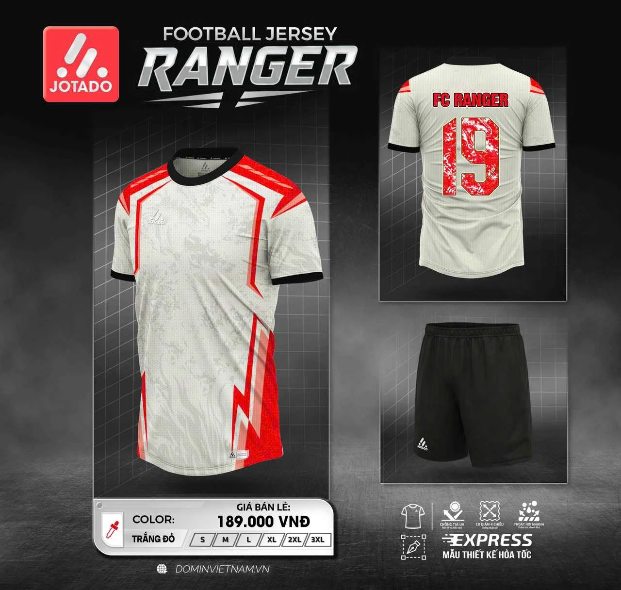 Bộ Quần Áo Bóng Đá Jotado Ranger – Vải Mè Cao Cấp, Siêu Bền, Thấm Hút Mồ Hôi Vượt Trội