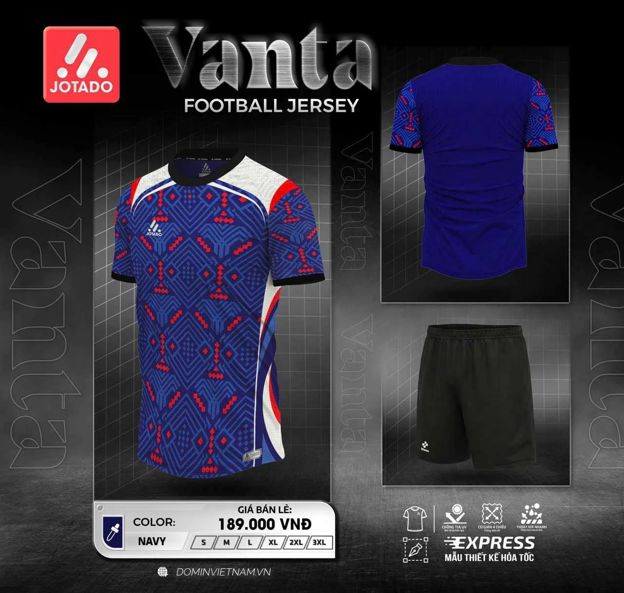 Bộ Quần Áo Bóng Đá Jotado VANTA – Vải Mè Cao Cấp, Siêu Thoáng Khí, Thiết Kế Huyền Bí