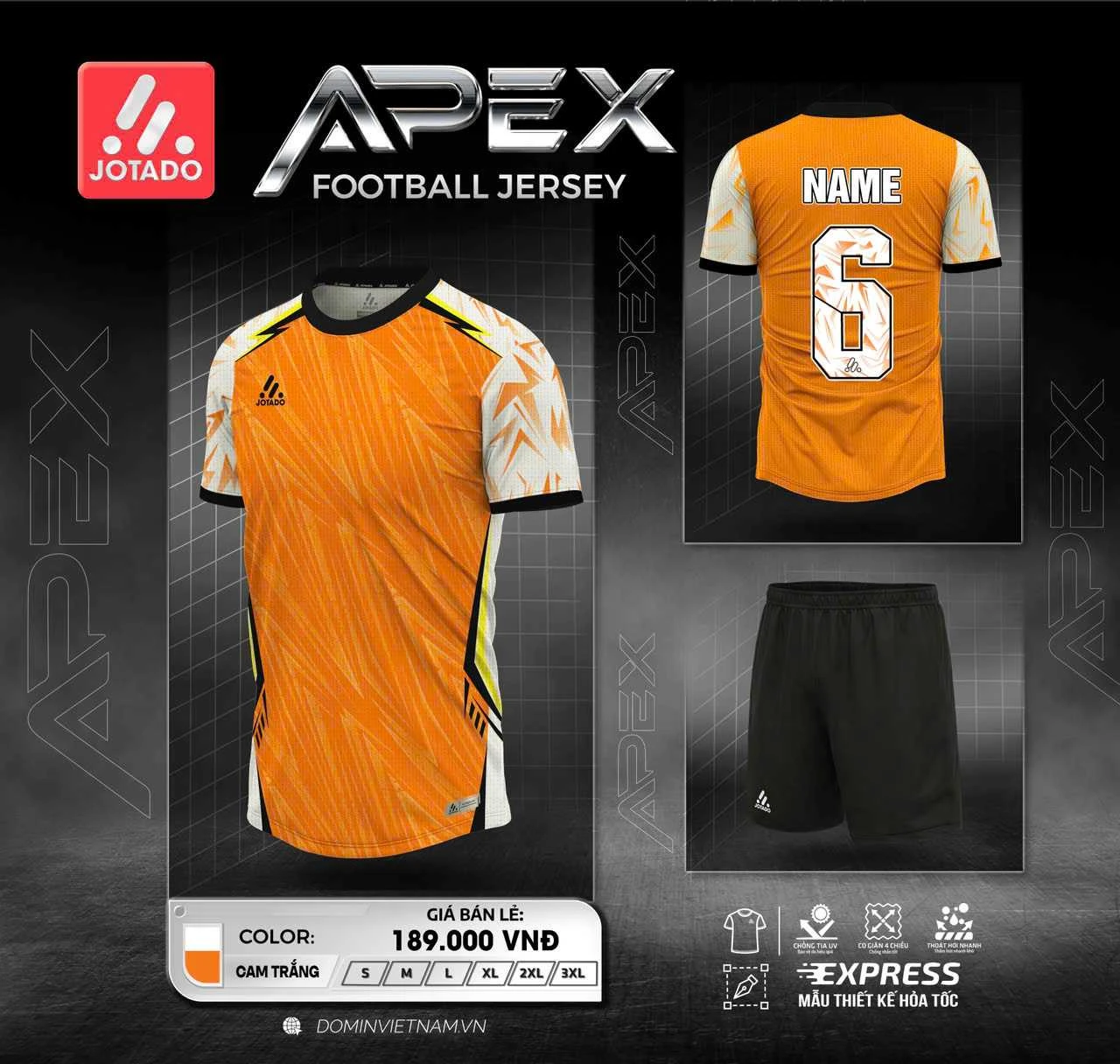Bộ Quần Áo Bóng Đá Jotado APEX – Vải Mè Kim Cao Cấp, Siêu Thoáng Khí, Co Giãn 4 Chiều