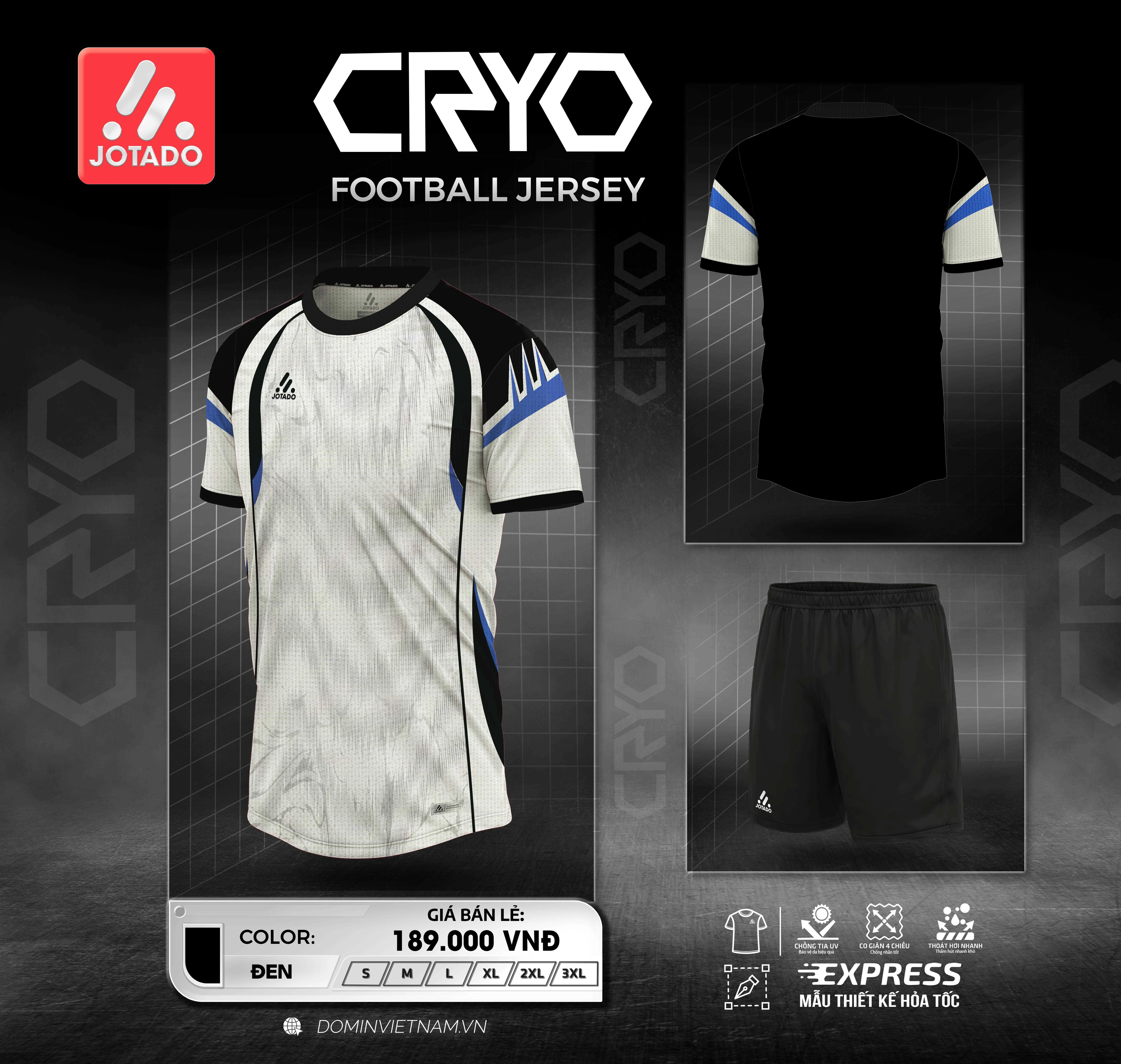 Bộ Quần Áo Bóng Đá JOTADO CRYO – Vải Mè Băng Siêu Mát, Thấm Hút Mồ Hôi, Co Giãn 4 Chiều