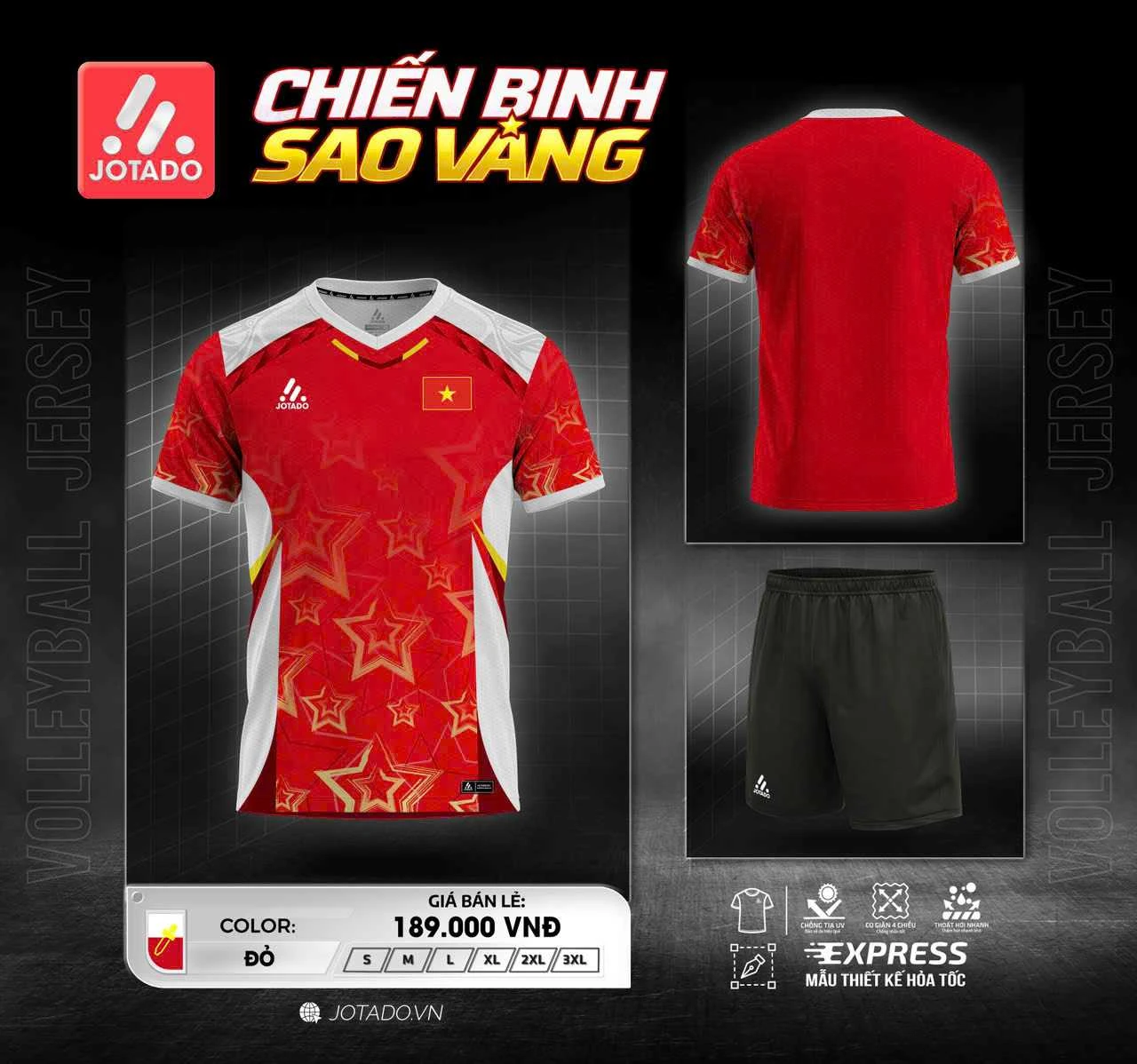 Bộ Quần Áo Bóng Đá Jotado Chiến Binh Sao Vàng – Tự Hào Bản Sắc Việt, Vải Mè Cao Cấp, Siêu Thoáng