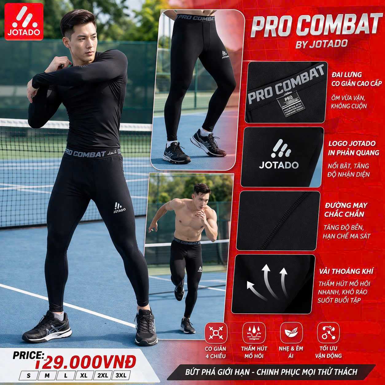 Quần Body Jotado Cao Cấp – Co Giãn 4 Chiều, Thấm Hút Mồ Hôi, Hỗ Trợ Cơ Bắp Vượt Trội
