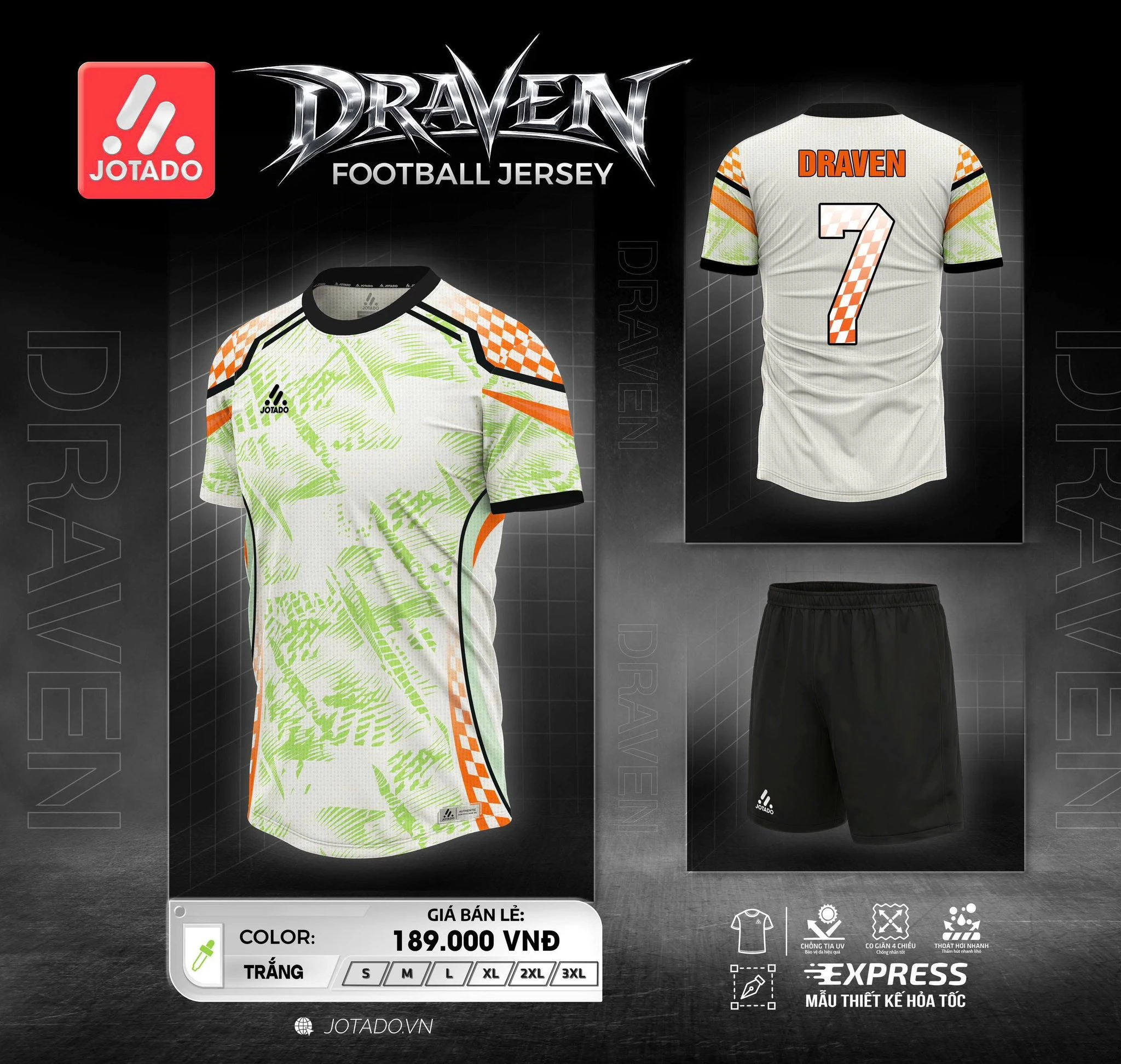 Bộ Quần Áo Bóng Đá Jotado Draven – Vải Mè Lục Giác Cao Cấp, Siêu Bền, Thiết Kế Đẳng Cấp 2026