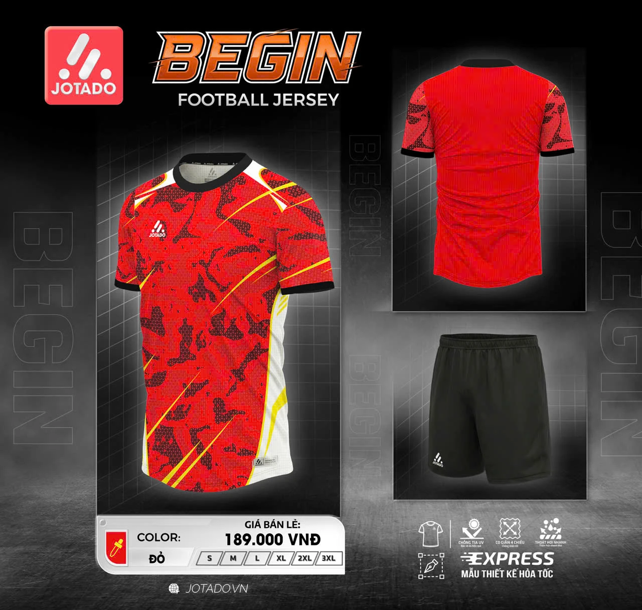 Bộ Quần Áo Bóng Đá Jotado Begin – Vải Mè Kim Siêu Nhẹ, Thiết Kế Trẻ Trung, Khởi Đầu Mọi Chiến Thắng