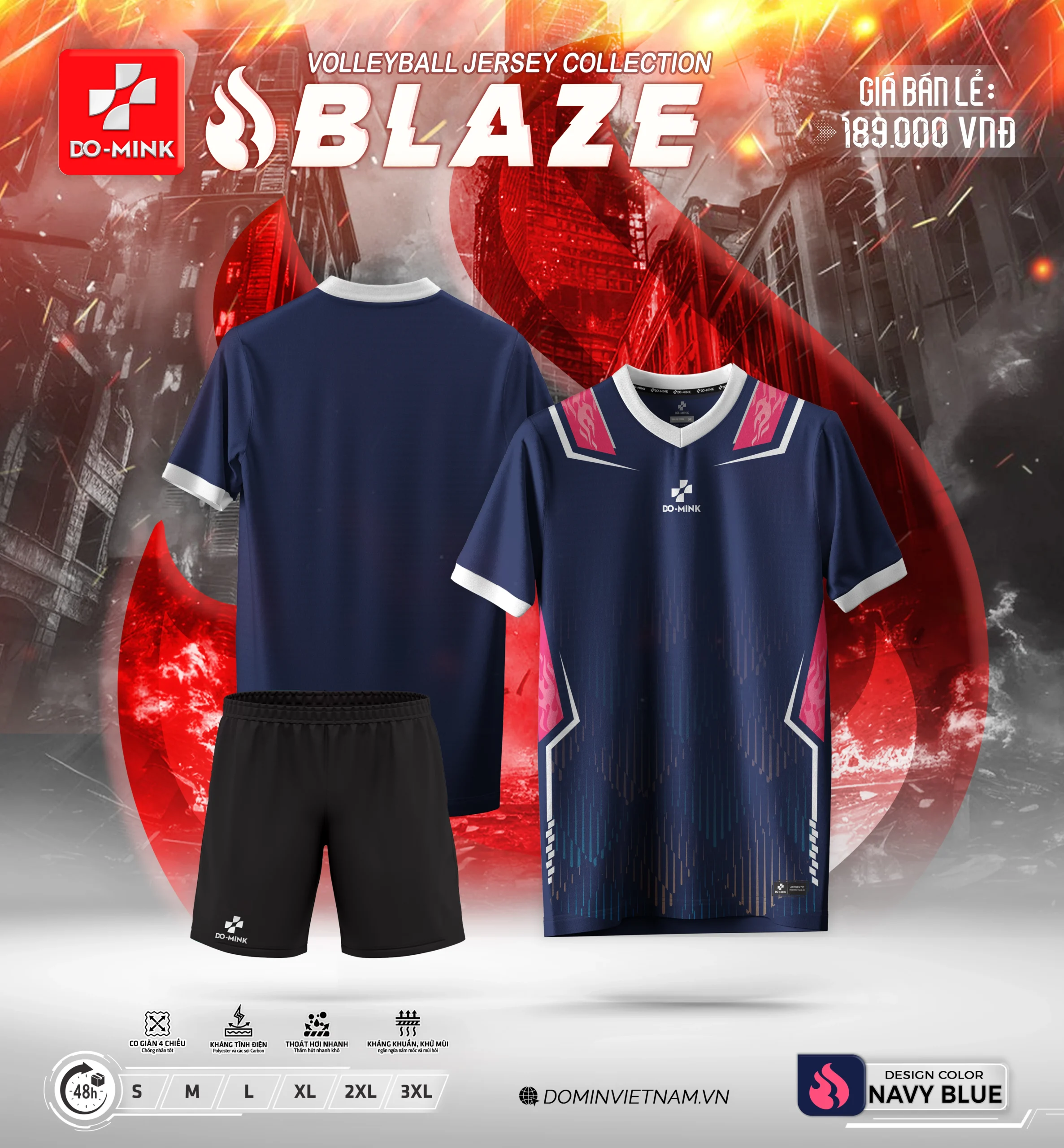 Bộ Quần Áo Bóng Chuyền Domin BLAZE – Vải Mè Cao Cấp, Siêu Nhẹ, Co Giãn Tối Đa Cho Sức Bật Đỉnh Cao
