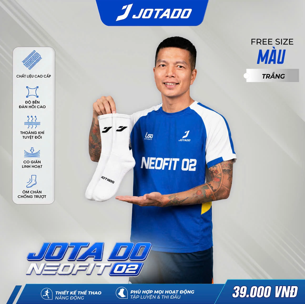 Tất thể thao JOTADO NEOFIT 02 – Tất bóng đá cao cấp, thoáng khí, co giãn tốt