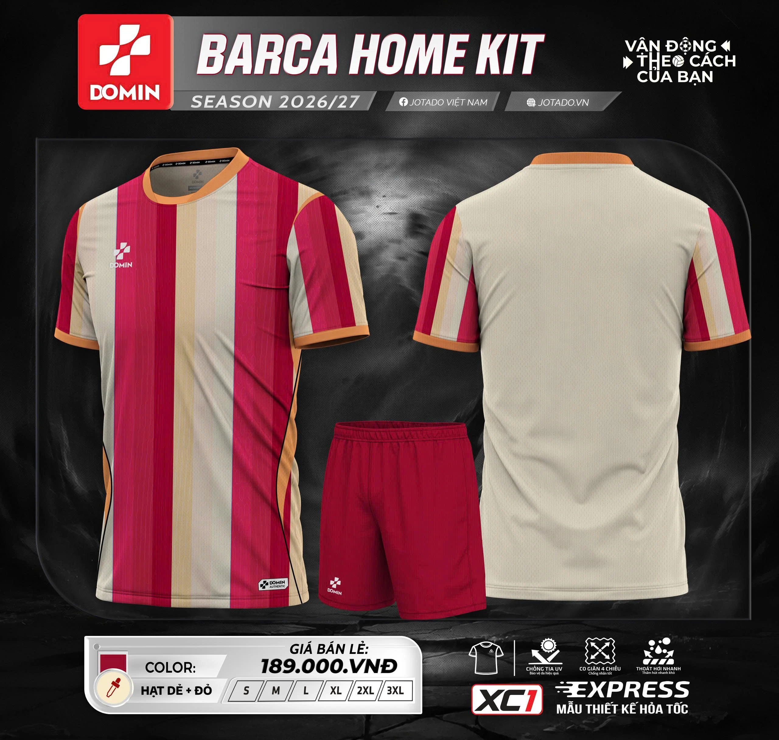 [DOM] Bộ Áo Bóng Đá Domin Barca Home Kit Chính Hãng